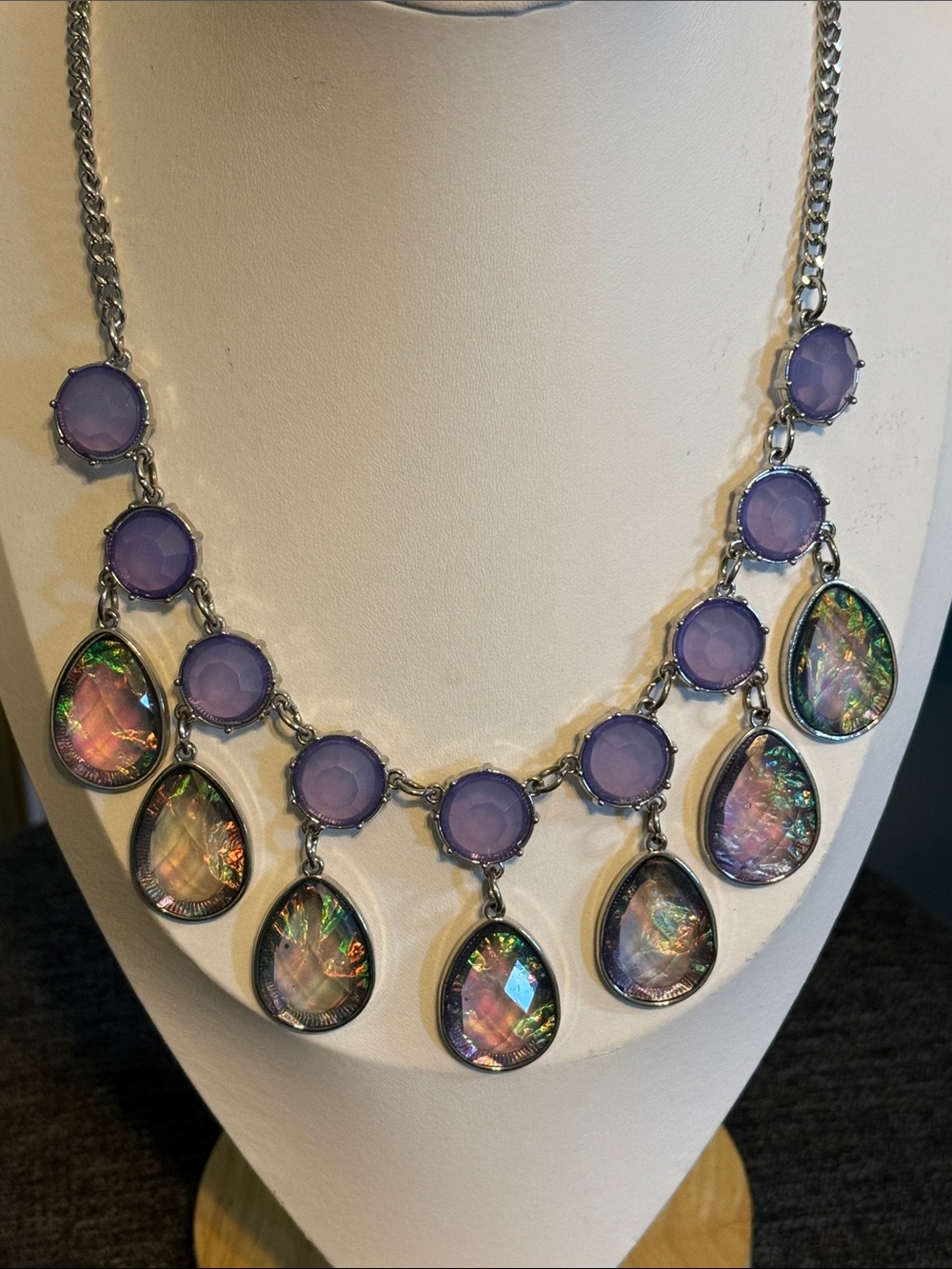 Chico’s Purple Teardrop Statement Necklace - Iridescent Purple Accents